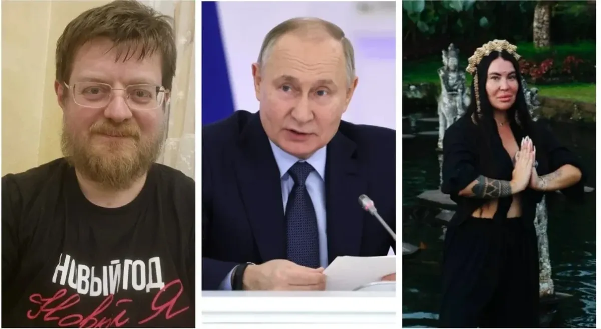 Анатолий Баташев, Владимир Путин и Рада Русских. Фото: Telegram | t.me/batashevtolik, t.me/news_kremlin и t.me/radarusskih