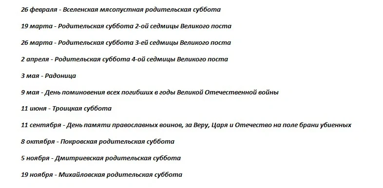 Родительские субботы 2025 году православные поминальные календарь