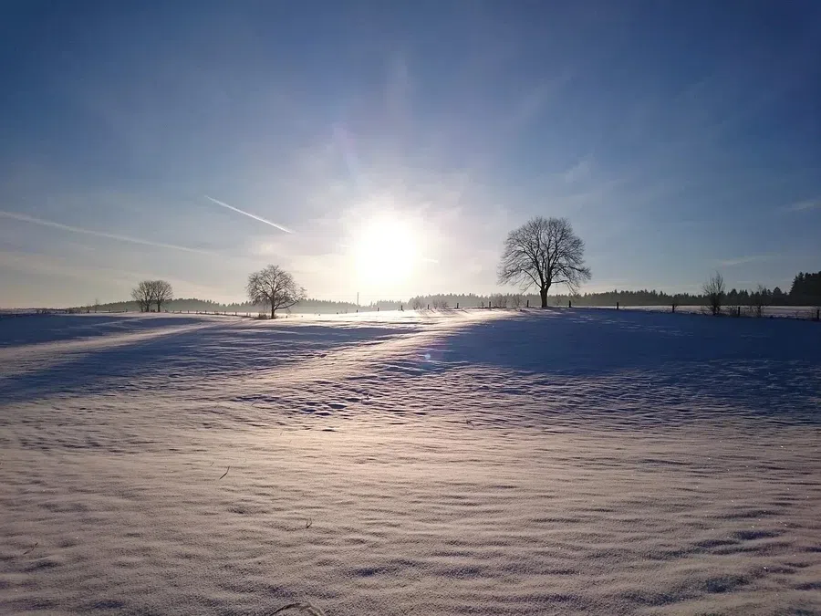 солнце, зима, снег