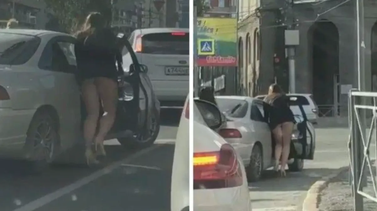 «Настоящая русская баба!» В Новосибирске сибирячка вытолкала свой автомобиль с дороги и ненароком оголила свою задницу - фото
