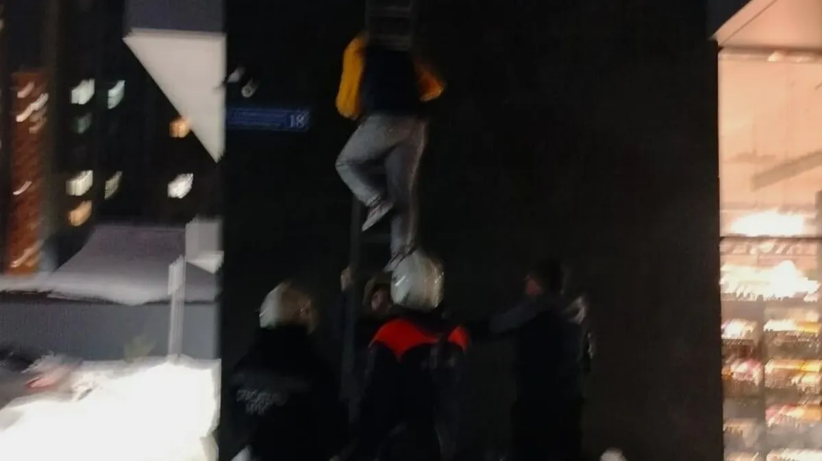 В Казани сняли замерзающего рабочего, который застрял на крыше из-за слишком коротких лестниц