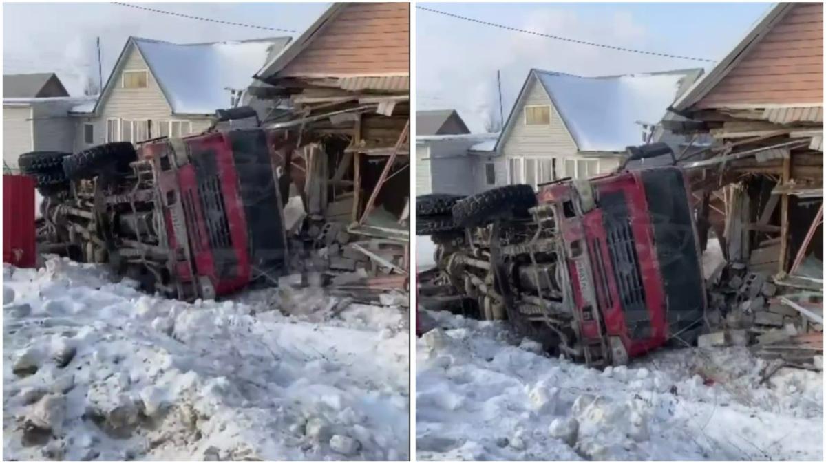 В Искитиме самосвал снес часть частного дома  подробности