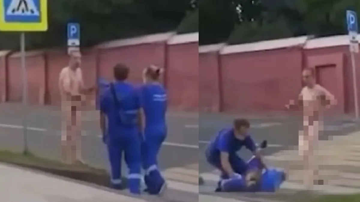 Обнаженный мужчина в Москве избил фельдшера, пытающуюся ему помочь. Фото: стоп-кадр из видео