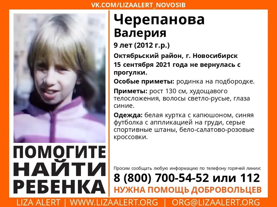 В Новосибирске пропала 9-летняя девочка: Не вернулась с прогулки