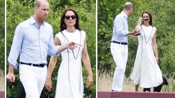 Крутая Кейт ослепляет в темных очках и белом платье на непринужденной прогулке с принцем Уильямом 
