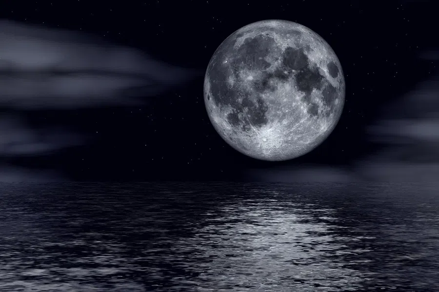 луна, вода, море, ночь