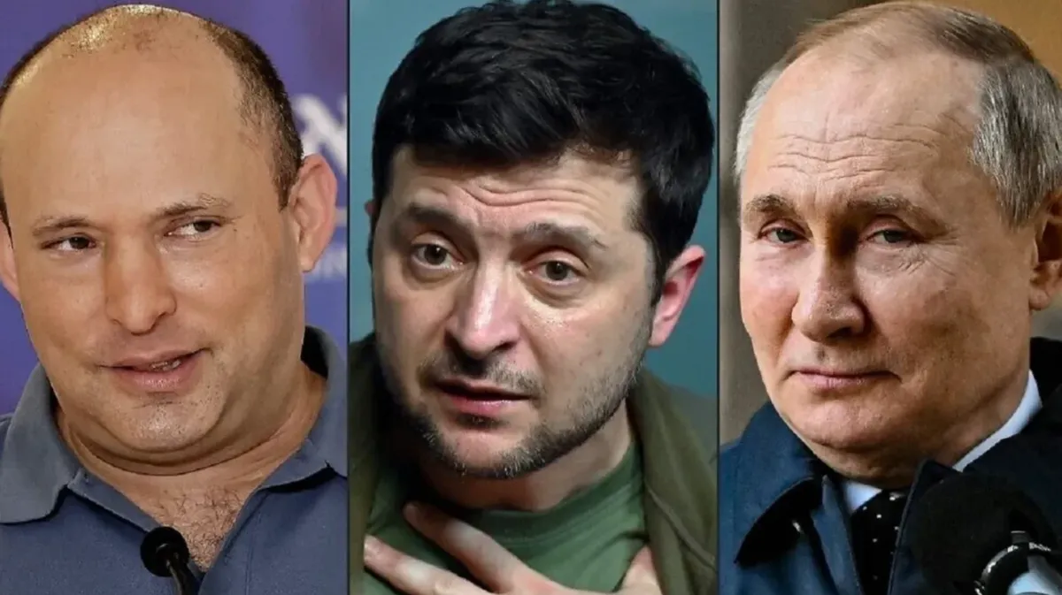 Нафтали Беннет, Владимир Зеленский, Владимир Путин. Фото: AFP