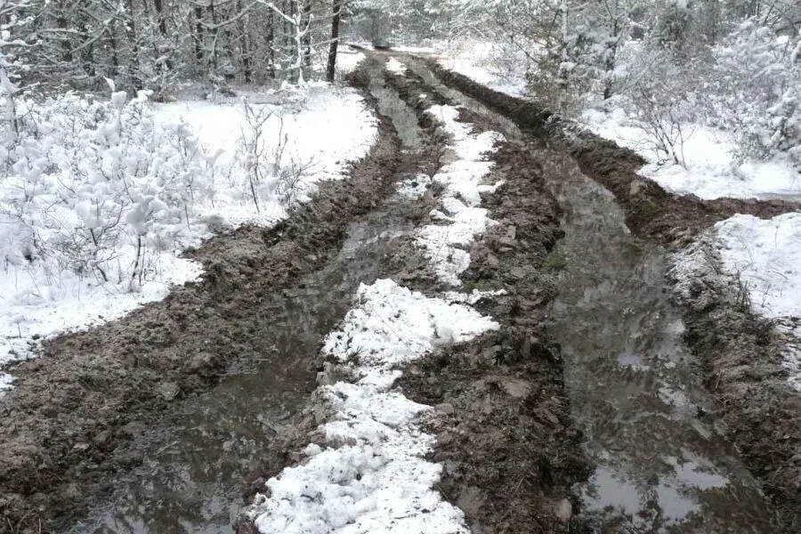 снег, грязь, дорога