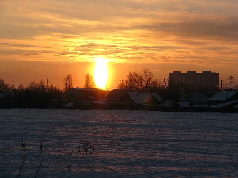 солнце, закат, зима