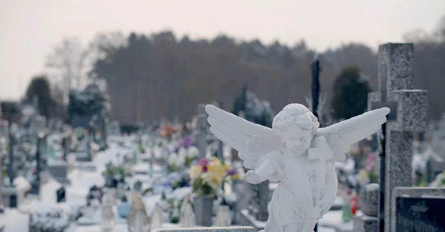 кладбище, ангел, зима, снег, поминовение