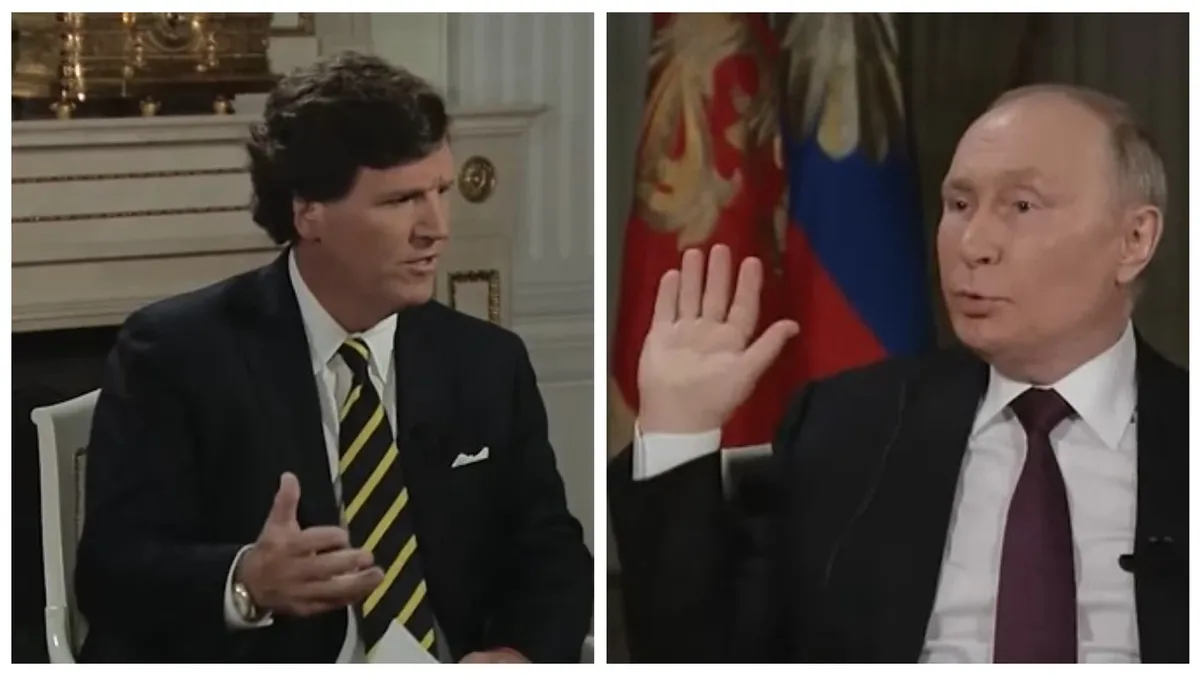 Такер Карлсон и Владимир Путин. Фото: кадры из видео 