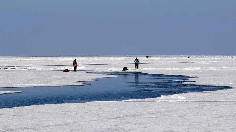 В Магаданской области 8 рыбаков уплыли на отколовшейся льдине. На помощь отправили вертолет